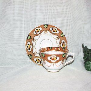 Antique Royal Albert Crown China Cup & Saucer Imari Style Cottagecore Vintage
